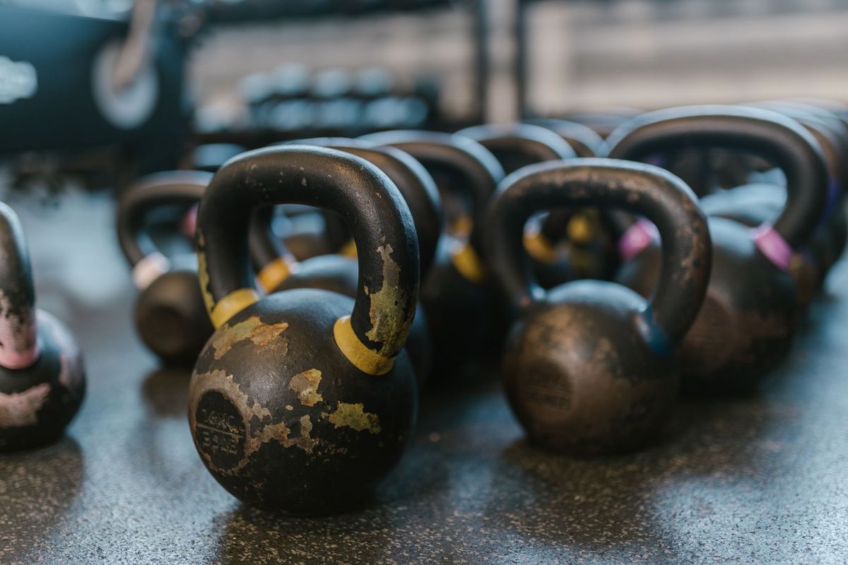 Kettlebells on a training floor